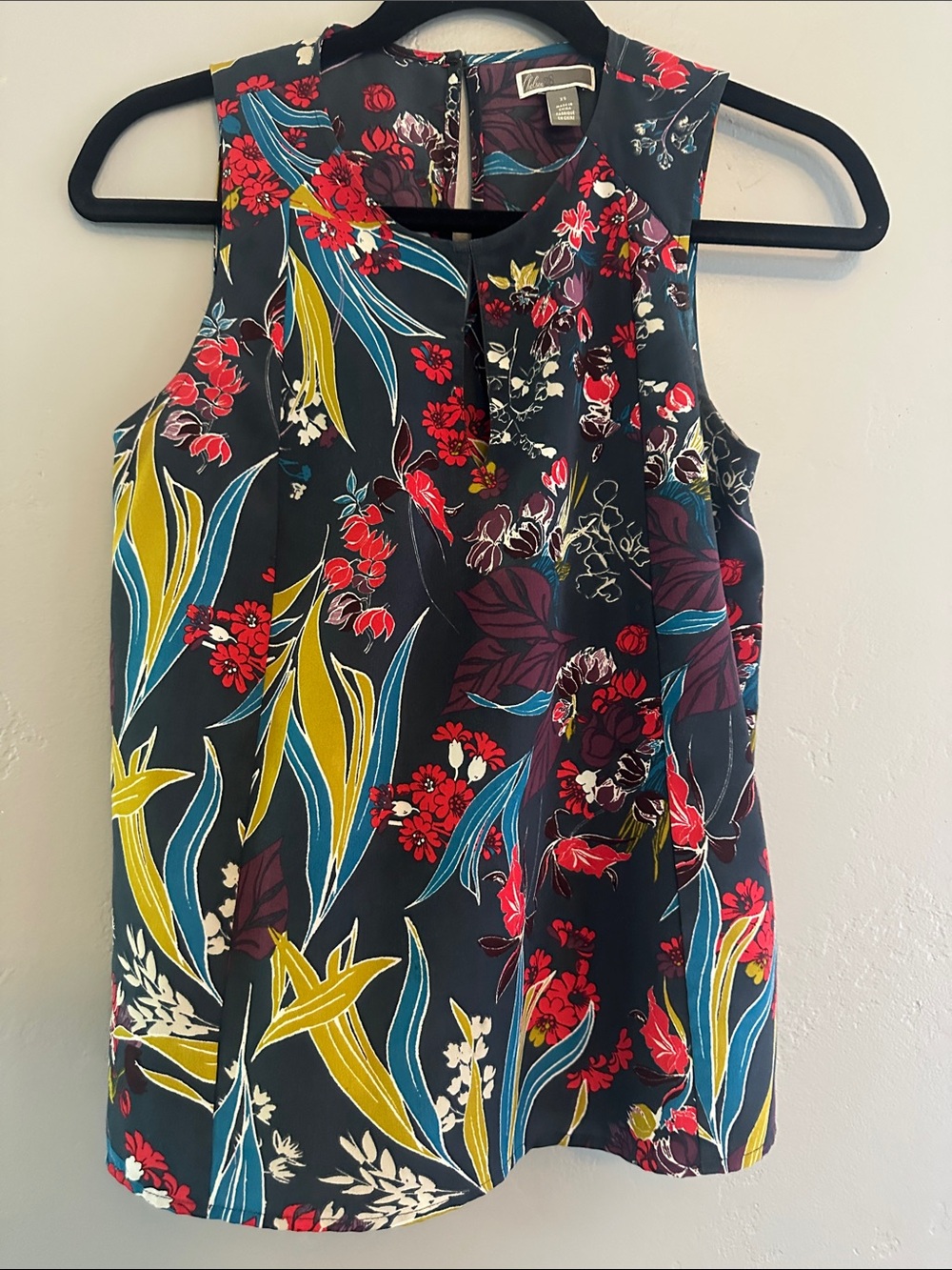 Chelsea28 Black Floral Sleeveless Camisole with Red, Yellow & Blue Accents